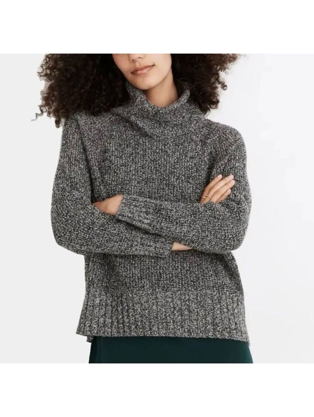 Madewell Eastbrook Turtleneck Sweater  Cross-Back Merino Wool Blend Grey Size S